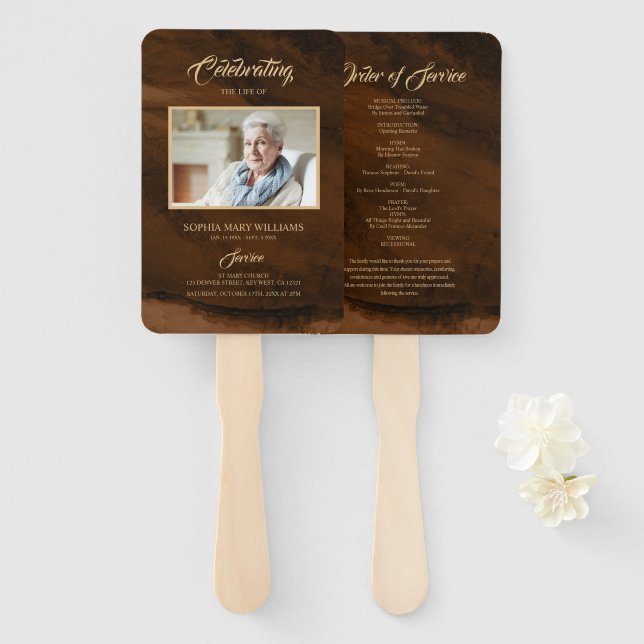 Funeral Bronze & Gold Calligraphy Set of Fans (Front and Back)