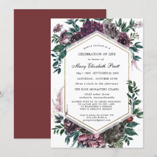 Funeral Burgundy Red Floral Celebration of Life Invitation