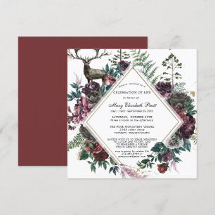 Funeral Burgundy Red Floral Celebration of Life Invitation