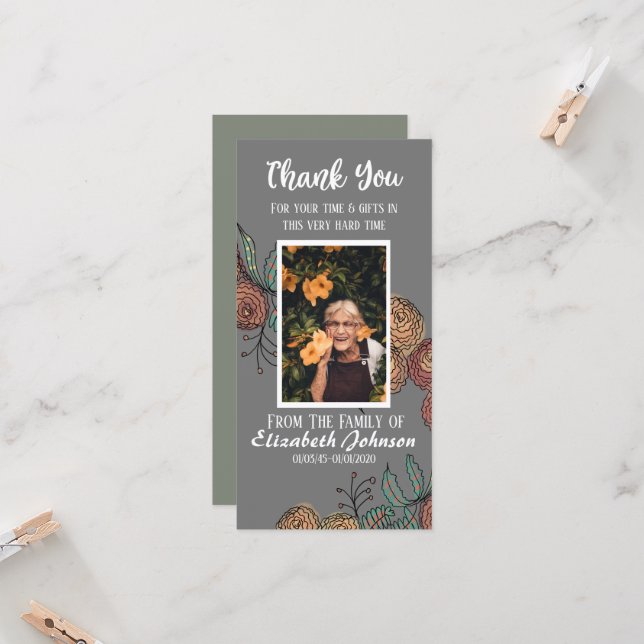 Funeral Card Thank You Greenery Floral Ink (Front/Back In Situ)