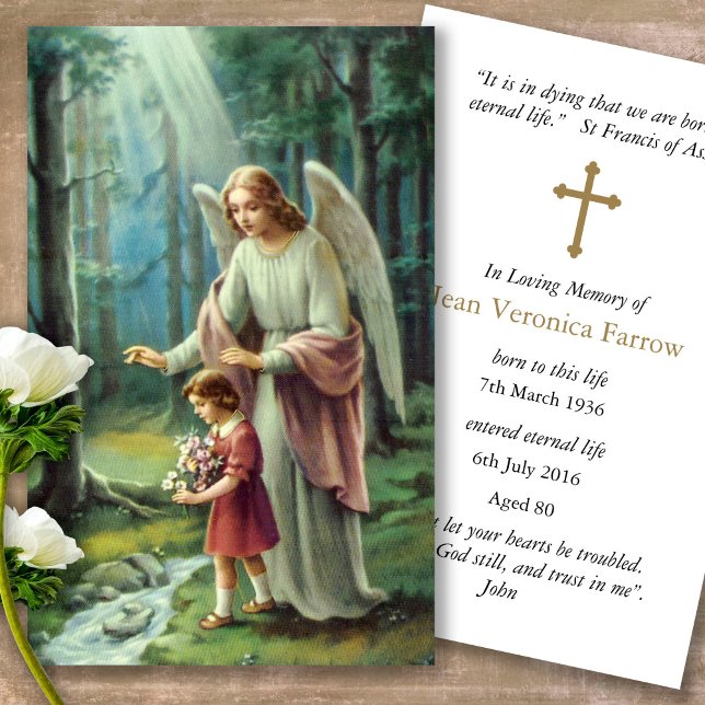 Funeral Catholic God's Angel Prayer Sympathy Cards (catholic, religious, celebration of life, in loving memory of, prayer cards for bereavement)
