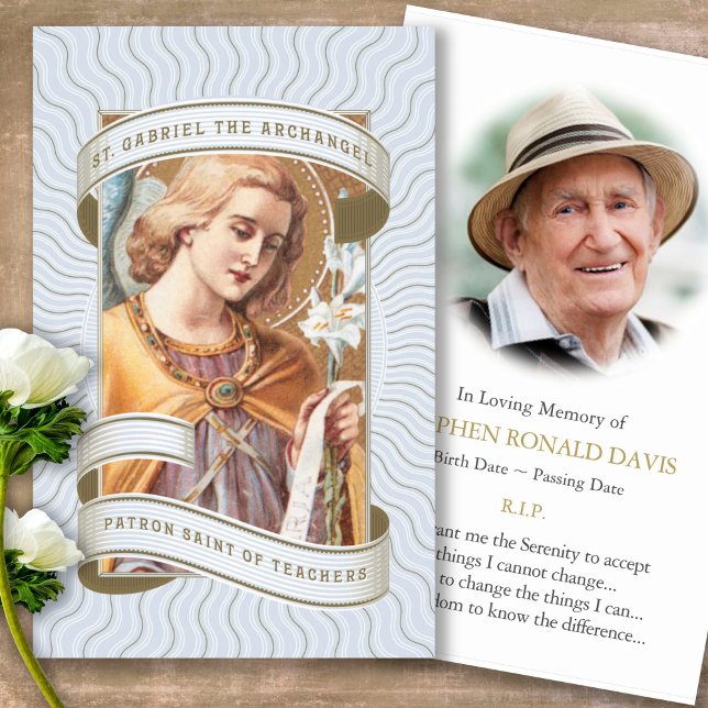 Funeral Catholic St Gabriel Prayer Sympathy Cards (catholic, religious, celebration of life, in loving memory of, prayer cards for bereavement)