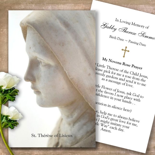 Funeral Catholic St. Thérèse Prayer Sympathy Cards (catholic, religious, celebration of life, in loving memory of, prayer cards for bereavement)