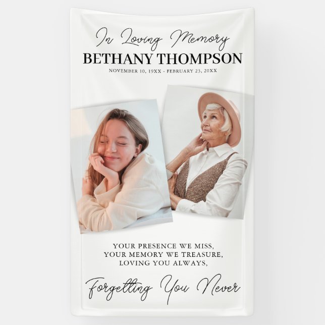 Funeral Celebration of Life 2 Photo Memorial Banner (Vertical)