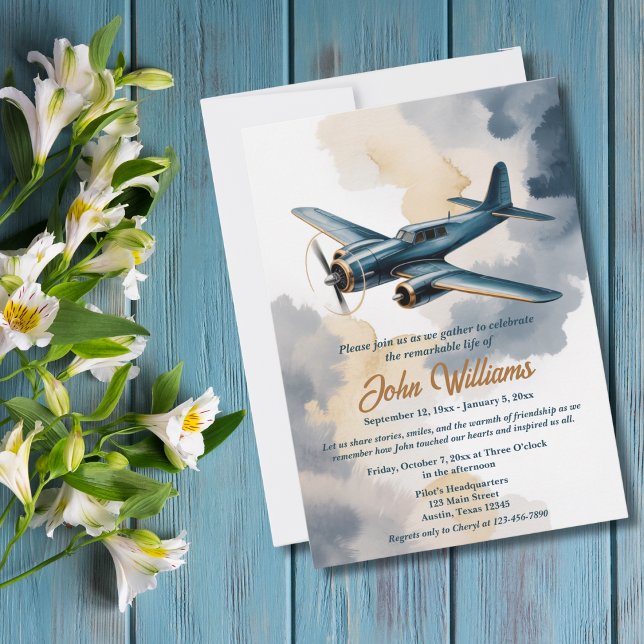 Funeral Celebration of Life Memorial Aeroplane Blu Invitation (Creator Uploaded)