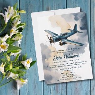 Funeral Celebration of Life Memorial Aeroplane Blu Invitation