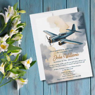 Funeral Celebration of Life Memorial Airplane Blue Invitation