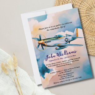 Funeral Celebration of Life Memorial P-51 Airplane Invitation