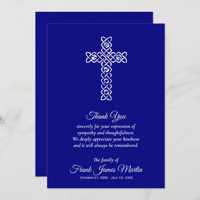 Funeral Celebration of Life Navy Blue Thank You (Front/Back)
