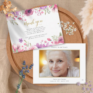 Funeral Celebration Of Life Photo Floral Thank You Card
