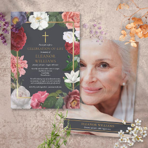 Funeral Celebration of Life Rose Floral Photo Invitation