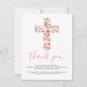 Funeral Cross Thank You Note Pink Floral Card