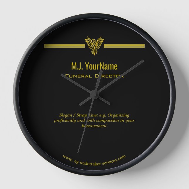 Funeral Director gold stripes and rising phoenix Clock (Front)