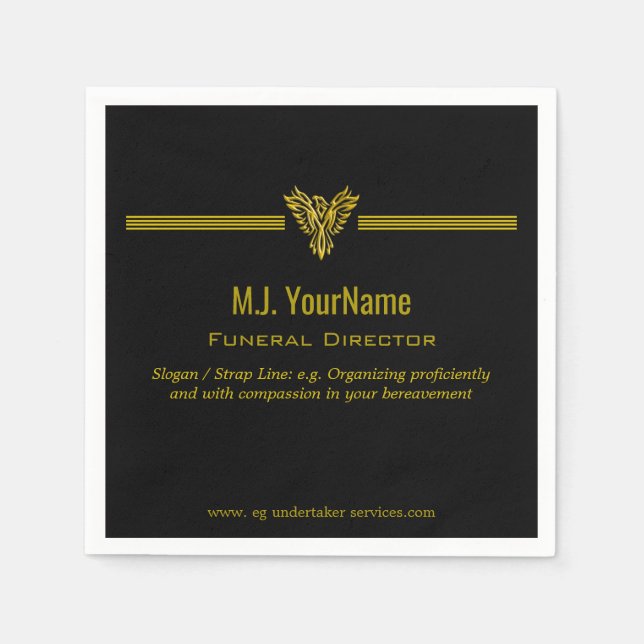 Funeral Director gold stripes and rising phoenix Napkin (Front)