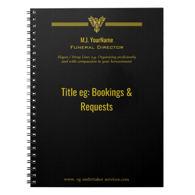 Funeral Director gold stripes and rising phoenix Notebook (Front)