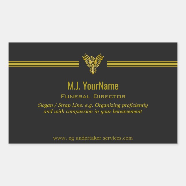 Funeral Director gold stripes and rising phoenix Rectangular Sticker (Front)