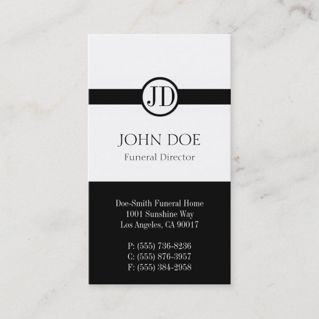 Funeral Director Pendant White Business Card (Front)