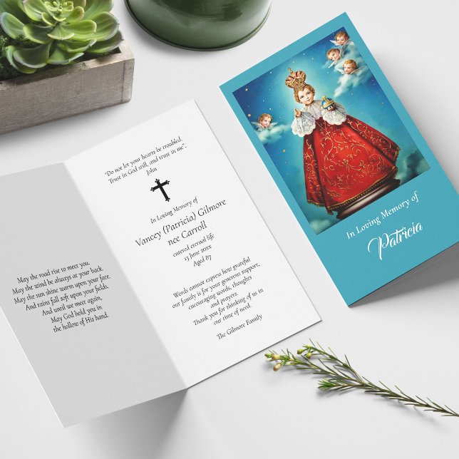 Funeral Divino Nino Jesus Prayer Sympathy Cards  (catholic, religious, celebration of life, in loving memory of, prayer cards for bereavement)