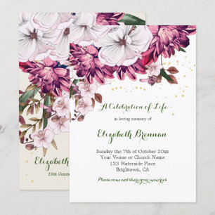 Funeral Elegant Burgundy Floral  Invitation