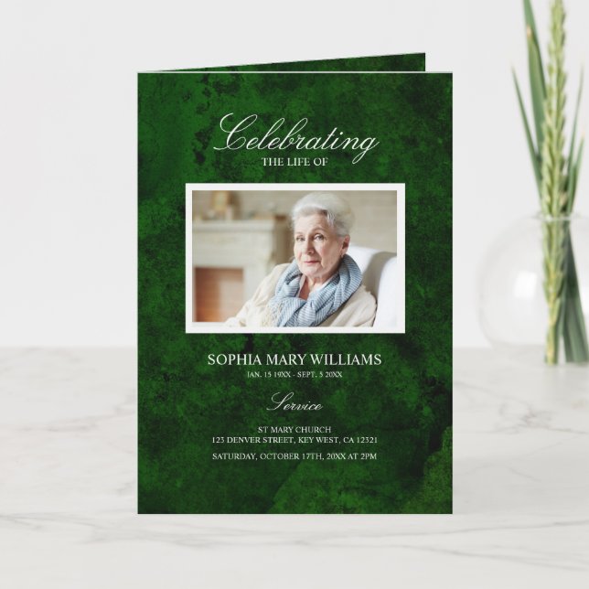 Funeral Emerald Greenery |Memorial Program (Front)