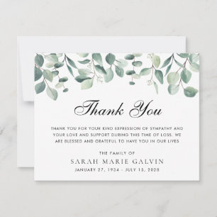 Funeral Eucalyptus Greenery Watercolor Thank You Card
