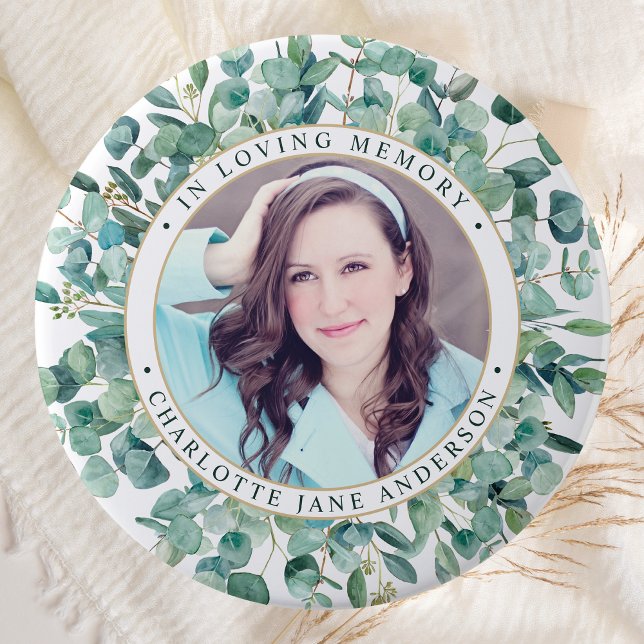 Funeral Eucalyptus Personalised Photo Memorial  7.5 Cm Round Badge (Creator Uploaded)