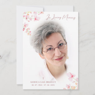 Funeral Fake Rose Gold Photo Pink Floral Branches Invitation