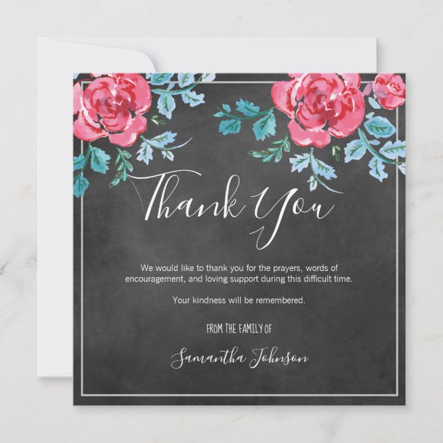 Funeral Family Thank You Watercolor Roses Photo Card (Front)