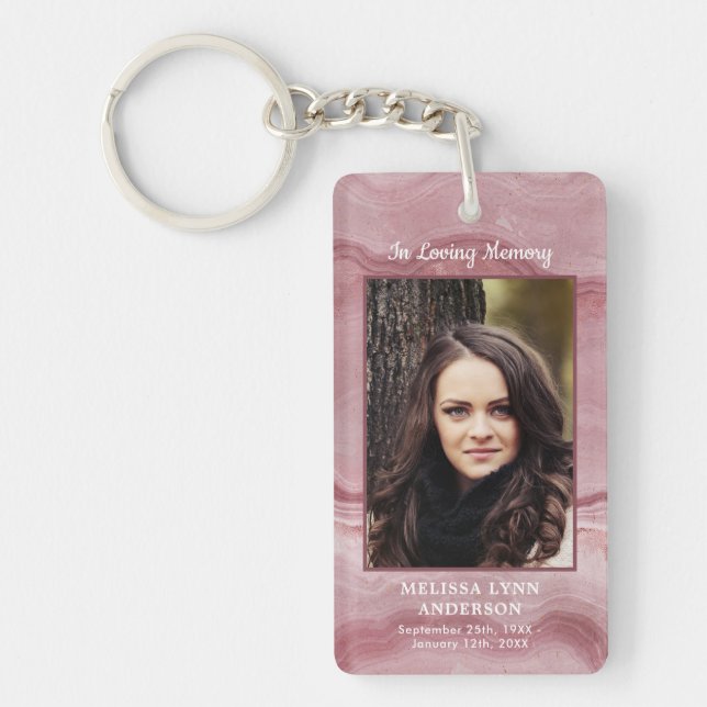 Funeral Favour Rose Quartz Photo Memorial Prayer Key Ring (Front)