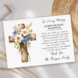 Funeral Floral Cross Memorial Modern Sympathy  Thank You Card