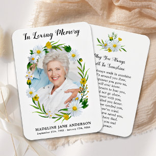 Funeral Floral Daisy Photo Memorial Prayer Card