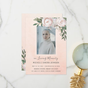 Funeral Floral Pink Photo Memorial Prayer Card