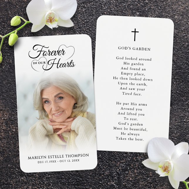 Funeral Forever Hearts Cross Photo Prayer Card (Creator Uploaded)