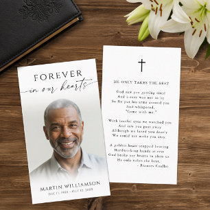 Funeral Forever Hearts Photo Cross Prayer Card