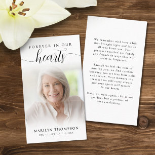 Funeral Forever Hearts Script Photo Prayer Card