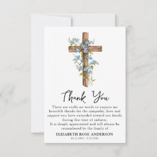 Funeral Forget Me Knot Floral Wood Cross Sympathy Thank You Card