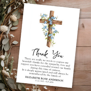 Funeral Forget Me Knot Floral Wood Cross Sympathy Thank You Card