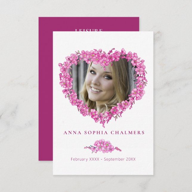 Funeral forget-me-not pink flower heart poem enclo enclosure card (Front/Back)