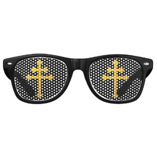 Funeral & Gold Lorraine Cross on Black / Church Retro Sunglasses