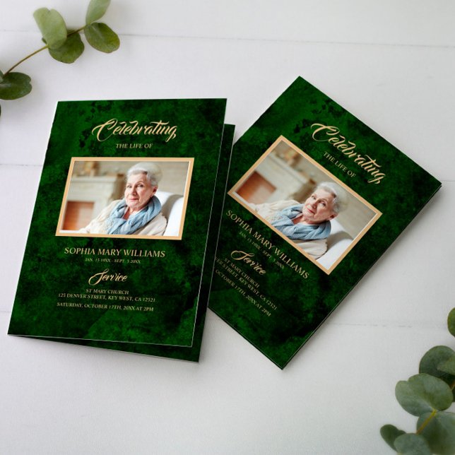 Funeral Green & Gold Calligraphy |Memorial Program (Creator Uploaded)