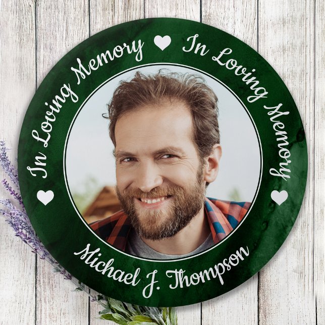 Funeral Green Marble Loving Memory Photo Memorial 7.5 Cm Round Badge (Creator Uploaded)
