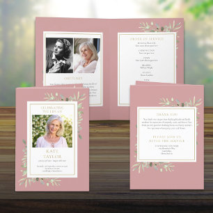 Funeral Greenery Memorial Folded Order Of Service Program