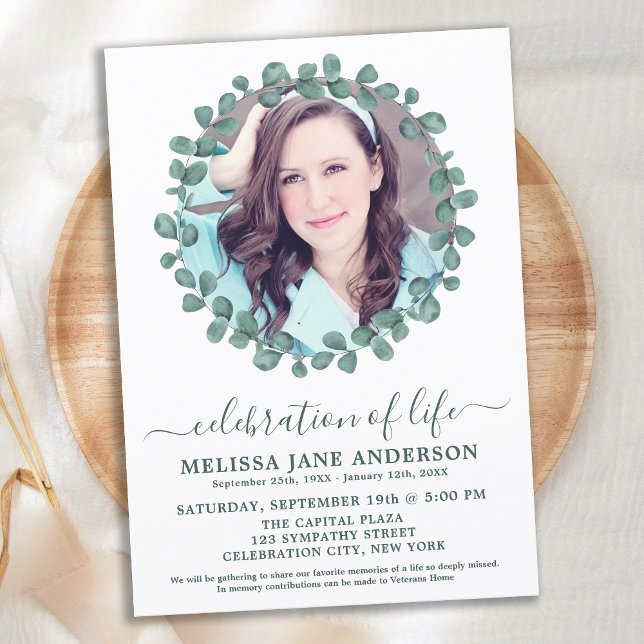 Funeral Greenery Photo Celebration Of Life Invitation (Creator Uploaded)