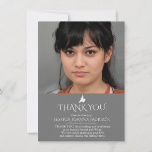 Funeral grey white 2 photos family thank you card