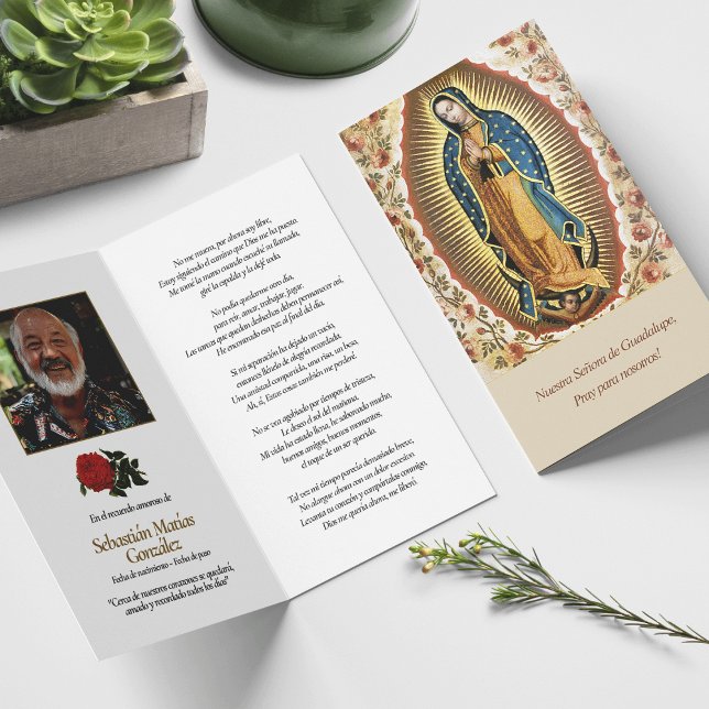 Funeral Guadalupe Spanish Prayer Sympathy Cards (catholic, religious, celebration of life, in loving memory of, prayer cards for bereavement)