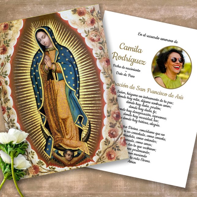Funeral Guadalupe Spanish Prayer Sympathy Cards (catholic, religious, celebration of life, in loving memory of, prayer cards for bereavement)
