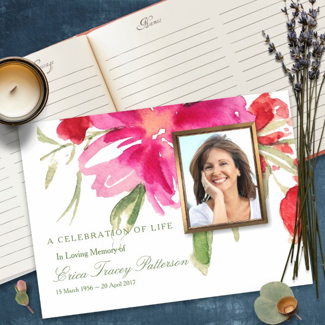 Funeral Guest Book | Florals & Photo (funeral guest books, sympathy, celebration of life, in loving memory, memorial service, remembrance,)