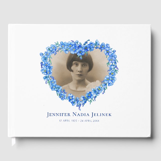 Funeral guest book forget-me-nots flowers blue (Front)