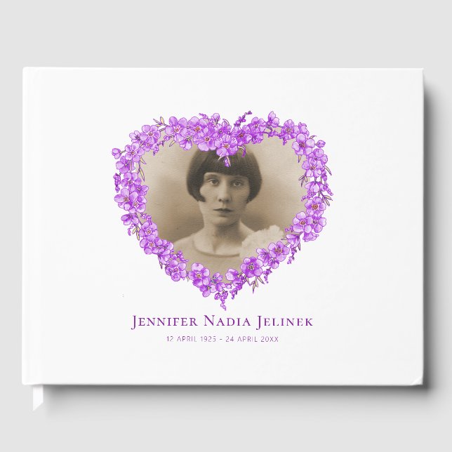 Funeral guest book forget-me-nots flowers purple (Front)
