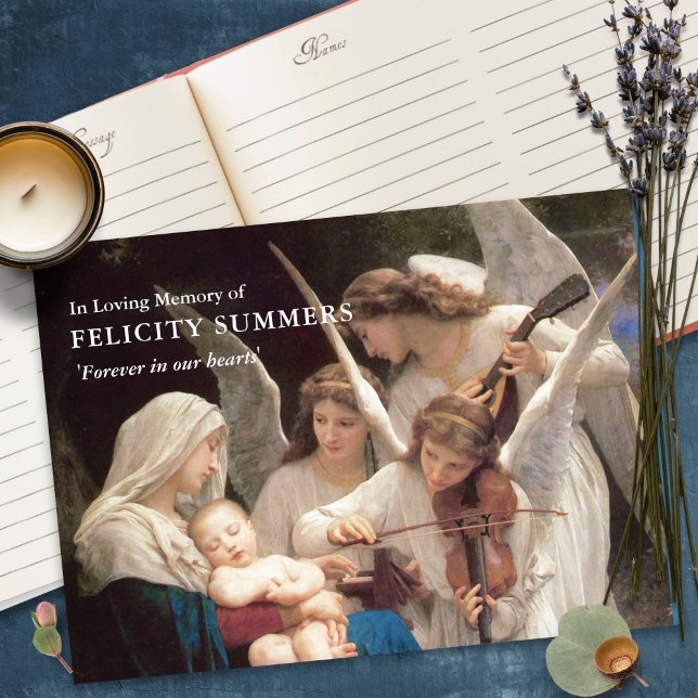 Funeral Guest Book | Mary Song of Angels 3 (funeral guest books, sympathy, celebration of life, in loving memory, memorial service, remembrance,)